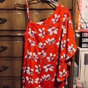 Bright red/orange Floral Dress 🌸